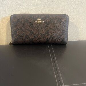 Coach Dark Brown Zip-Around Wallet